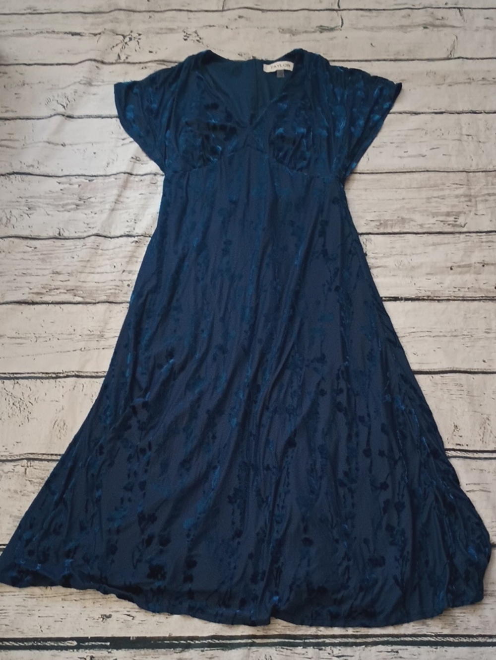 Taylor Blue Floral Velvet Burnout Midi Maxi Dress Y2k Whimsigoth 12